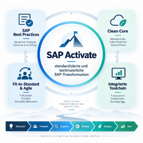 SAP Activate als Rahmen für die S/4HANA-Transformation mit SAP Best Practices, Clean Core, Fit-to-Standard, Agilität und integrierter Toolchain